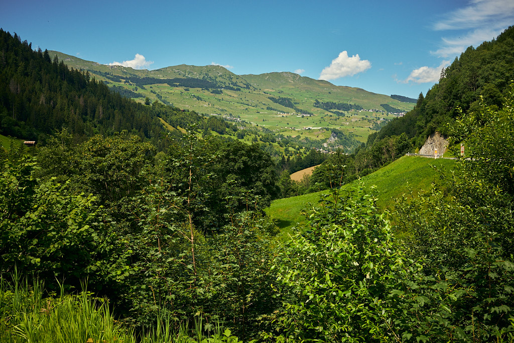 Blick von St. Martin auf die Hänge vom Val Lumnezia